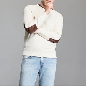 Billy Reid Dover Sweatshirt Men Large Leather Patches CreamBrown Light Academia